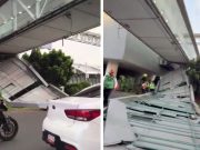 Cae techo de puente peatonal en el AICM: Una automovilista resultó afectada