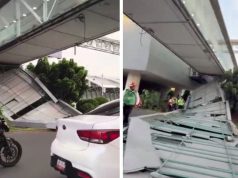 Cae techo de puente peatonal en el AICM: Una automovilista resultó afectada