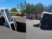 Socavón se abre en Hermosillo y se “traga” camioneta tipo pick up